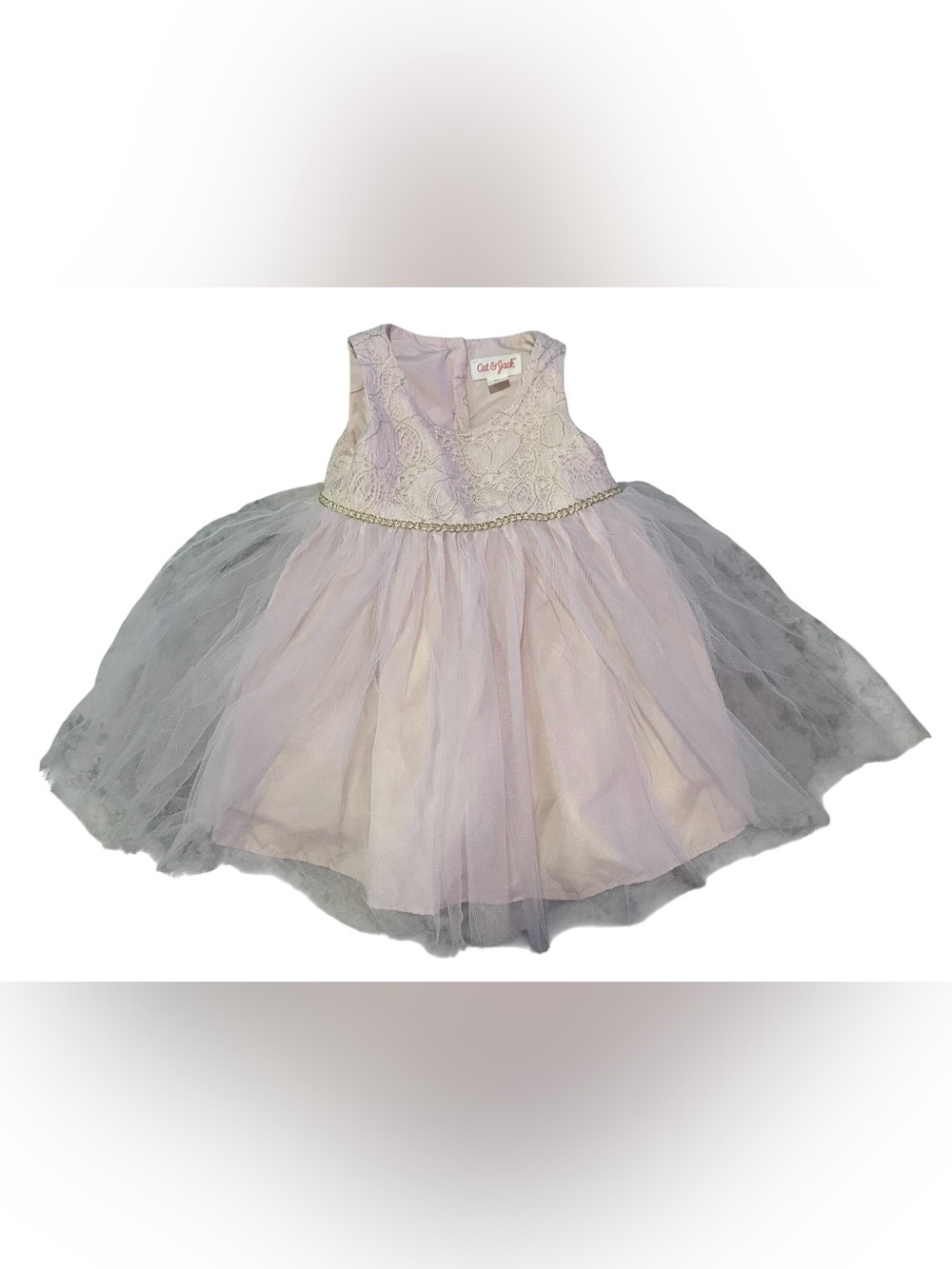 Cat & Jack Light Pink Lace Bodice Tulle Dress with Gold Waist Trim